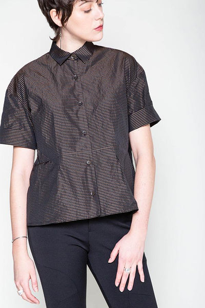 Shosh Short Sleeve Button Down Shirt in Black taffeta found at PATRICIA in Southern  Pines, NC