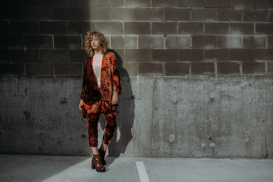 Rise & Ramble Silk Velvet Kimono in Ember