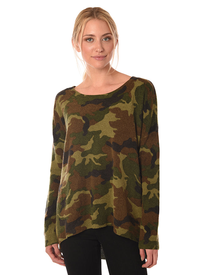 Acrobat Camo Wool blend sweater with hi-lo hem found at Patricia in southern Pines, NC