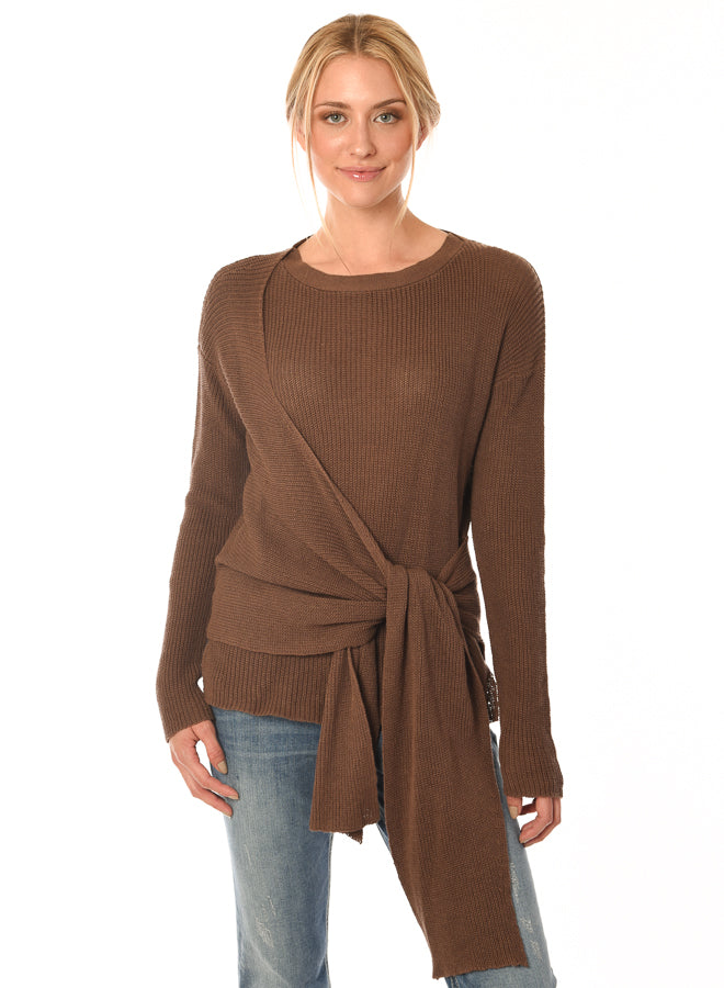 Acrobat linen/cotton latte sweater with a faux wrap found at Patricia in Southern Pines, NC 