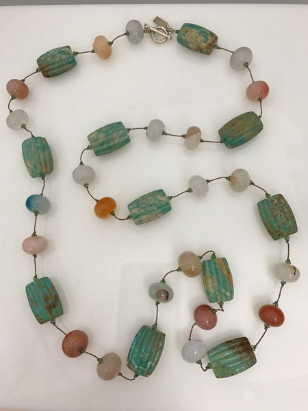 Margo Morrison Turquoise Necklace with Multi Colored Agate and Swarovski Crystals