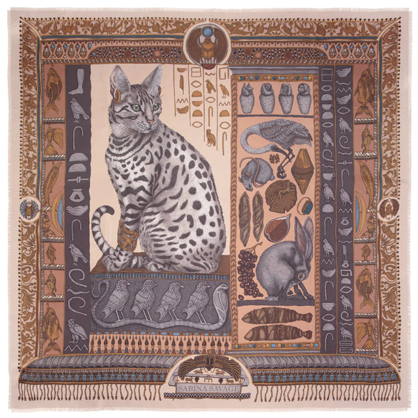 Sabina Savage "Bastet's Bounty" Gifts For The Gods, Silk Twill Rose/Pewter Scarf