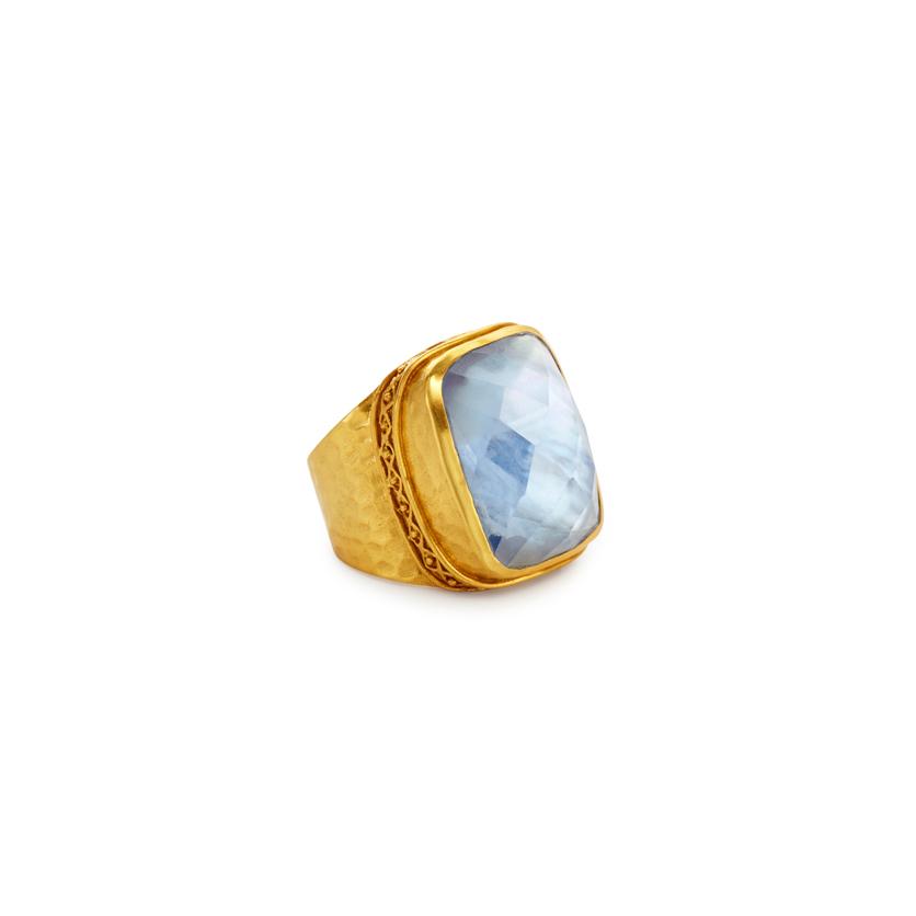 Catalina Statement Ring Gold Iridescent Chalcedony Blue