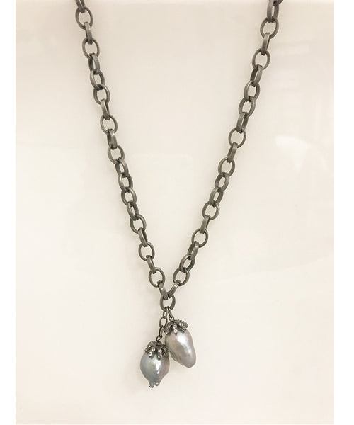 Nathan & Moe Double Grey Pearl Drop Necklace