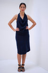 Natalie Busby Cupro & Jersey Cowl Neck Dress, Sapphire