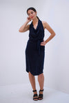 Natalie Busby Cupro & Jersey Cowl Neck Dress, Sapphire
