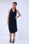 Natalie Busby Cupro & Jersey Cowl Neck Dress, Sapphire