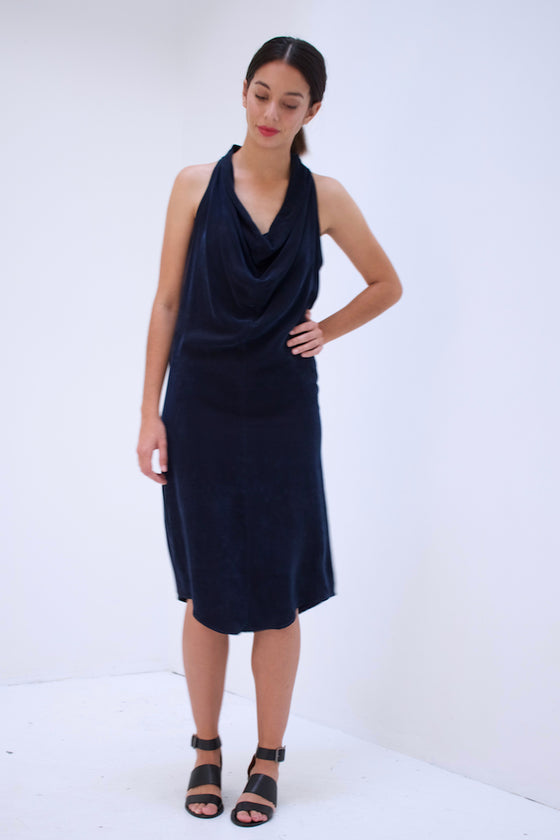 Natalie Busby Cupro & Jersey Cowl Neck Dress, Sapphire