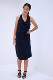Natalie Busby Cupro & Jersey Cowl Neck Dress, Sapphire
