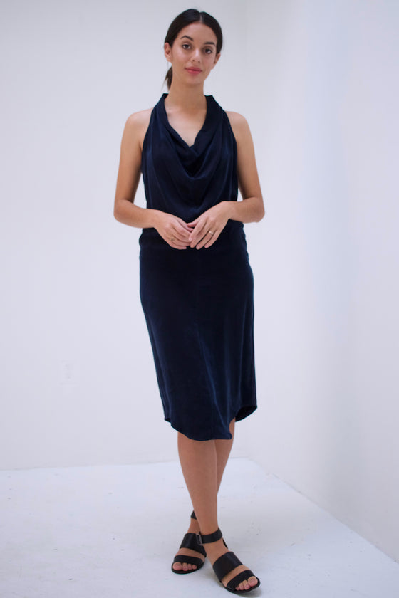 Natalie Busby Cupro & Jersey Cowl Neck Dress, Sapphire