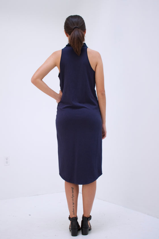 Natalie Busby Cupro & Jersey Cowl Neck Dress, Sapphire