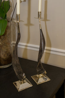 Horn and Sterling Silver Candlesticks