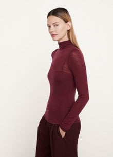  Vince Plum Wine Double Layer Mock Neck