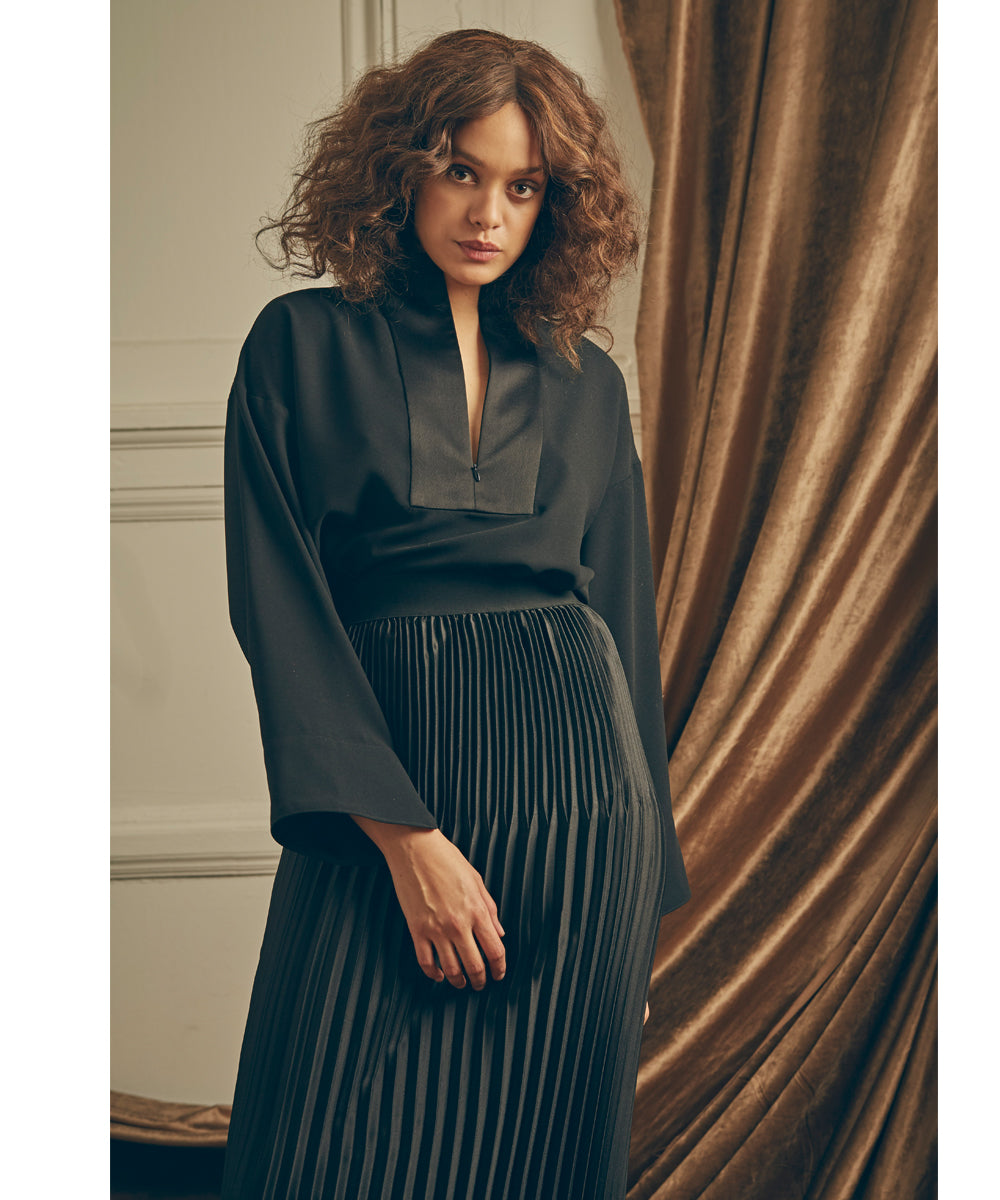 Pleated black skirt with stretch waist band found at Patricia in Southern Pines, NC