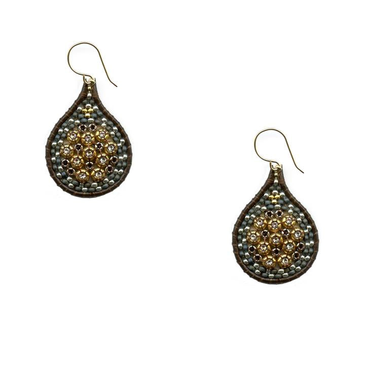 Miguel Ases Earrings with Brown Leather and Miyuki Beads