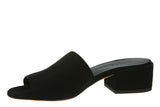 Vince Rachelle Suede Slide, Italian suede slide sandal featuring a block heel with a squared back detail.
