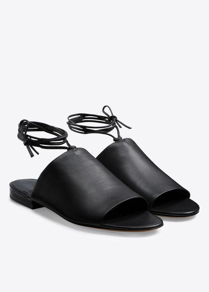 Vince Damon Leather Sandal, smooth Italian leather slide sandal with a thin ankle wrap detail.