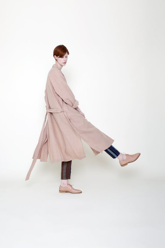 women's linen swing coat in clay