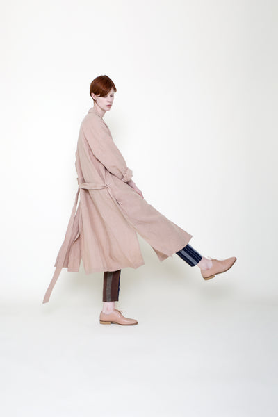 women's linen swing coat in clay
