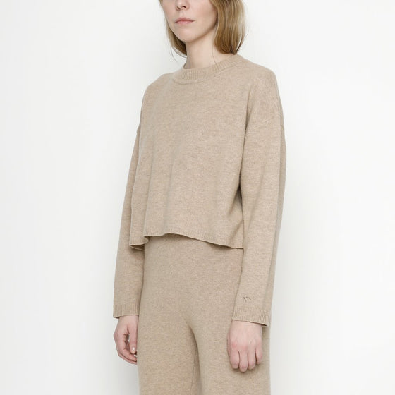7115 by Szeki Relaxed Mock-Neck Tan Sweater