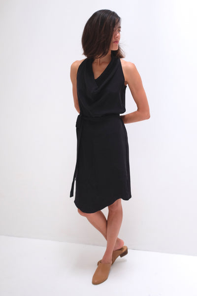 Natalie Busby Silk & Jersey Cowl Neck Dress, Black