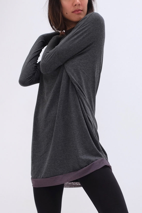 Natalie Busby Slouchy T Dress with Mesh in Charcoal