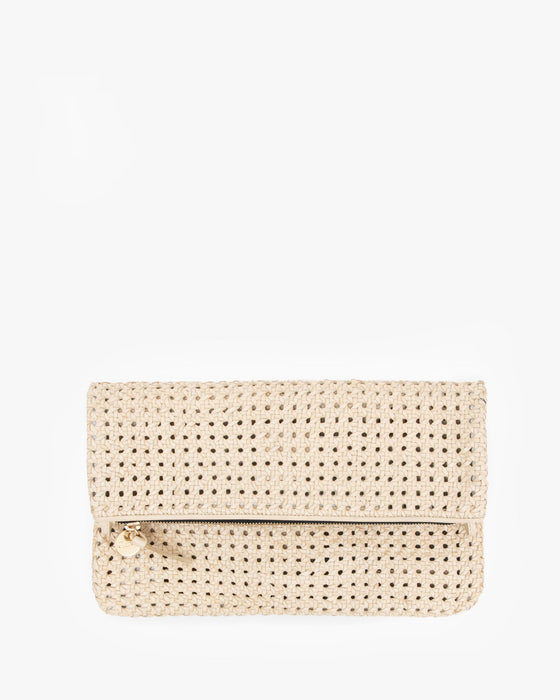 Clare V Foldover Cream Rattan Clutch w/Tabs