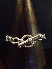  DFS Sterling Silver Handmade Cable Bracelet with Ruby Toggle