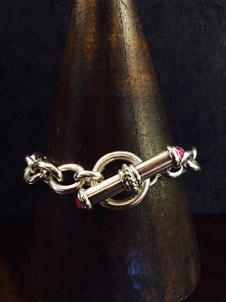 DFS Sterling Silver Handmade Cable Bracelet with Ruby Toggle