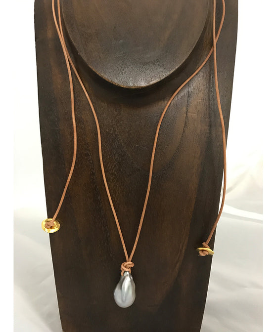 26mm Single Grey Baroque Pearl on Leather