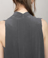 back details of signature silk dress in gray by Szeki