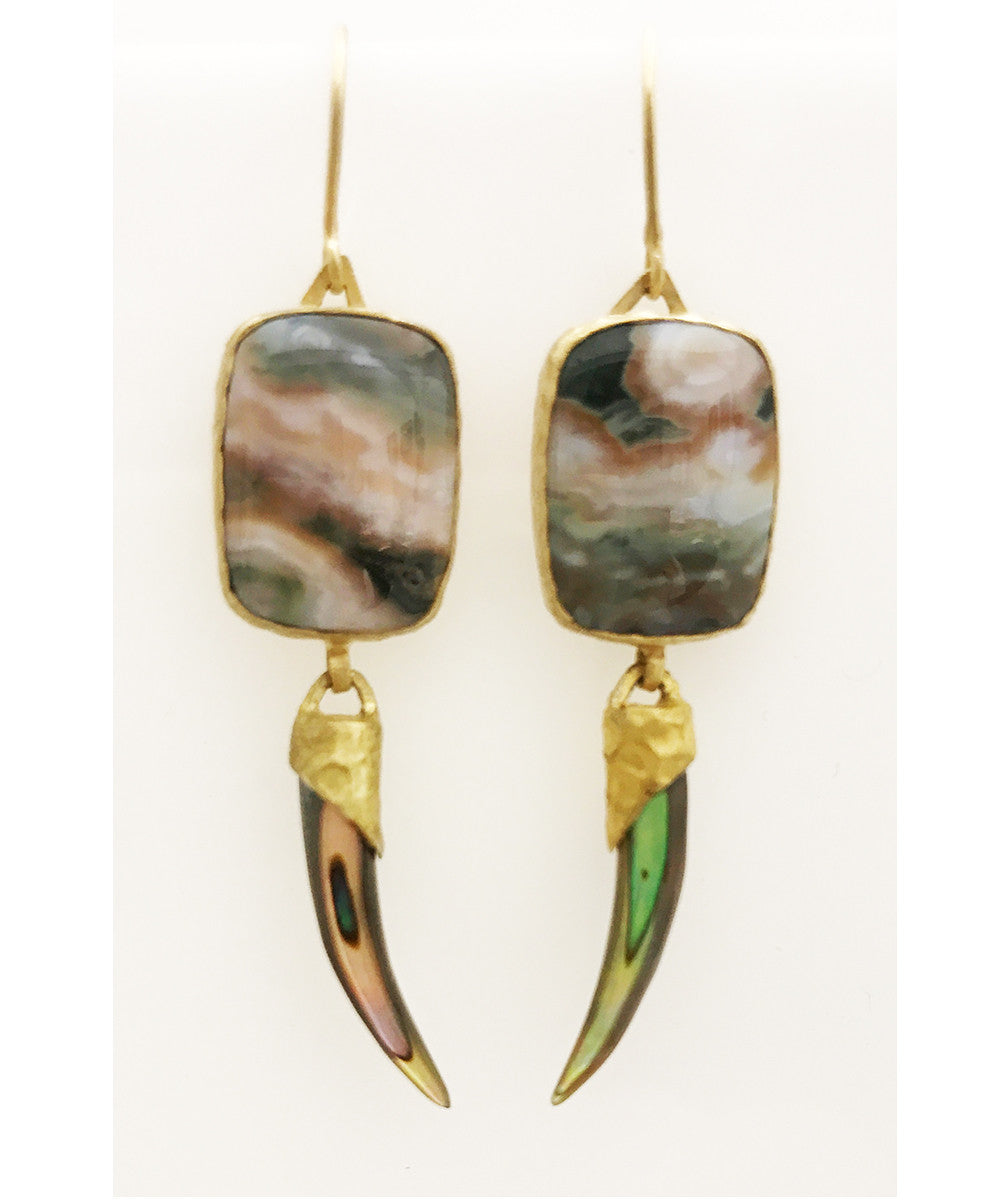 Heather Benjamin Handmade Ocean Jasper and Abalone tusk Earring