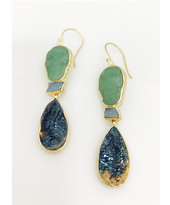 Heather Benjamin Handmade Skull and Drusy Earring