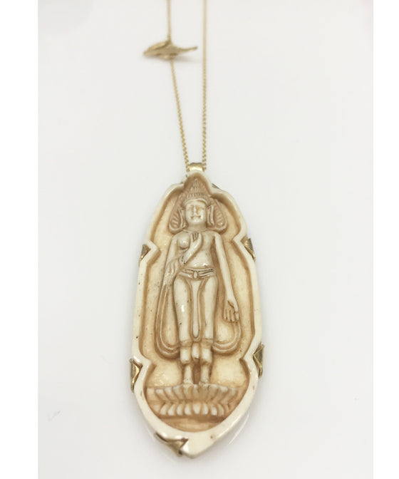 Heather Benjamin| Hand Carved and Tea Dyed Bone Buddha Necklace
