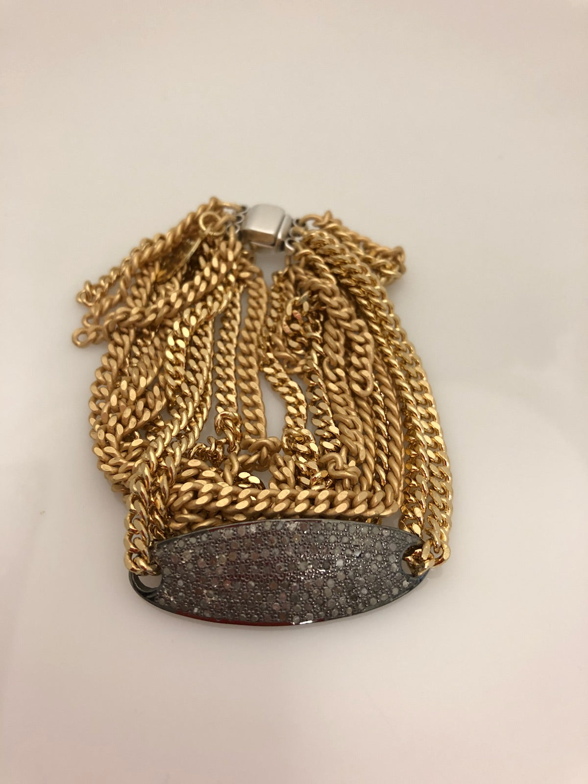 Gold Bracelet with Chain Diamond Pavé Section