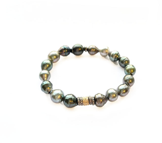 Nathan and moe tahitian pearl bracelet with five diamond rondels found at Patricia in southern pines, nc