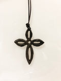 LoU Zeldis Black Wood Cross Pendant on Leather