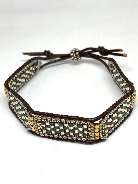 Miguel Ases Leather Bracelet with Miyuki Beads