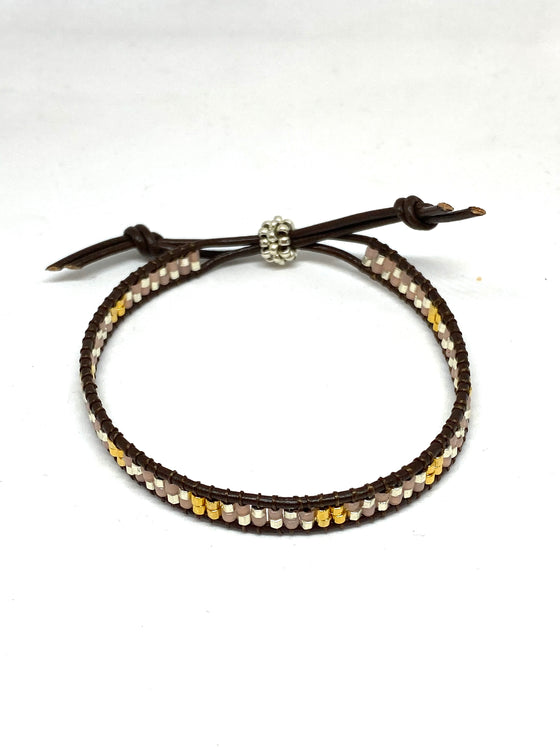 Miguel Ases Leather Bracelet with Miyuki Beads