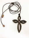 LoU Zeldis Black Wood Cross Pendant on Leather