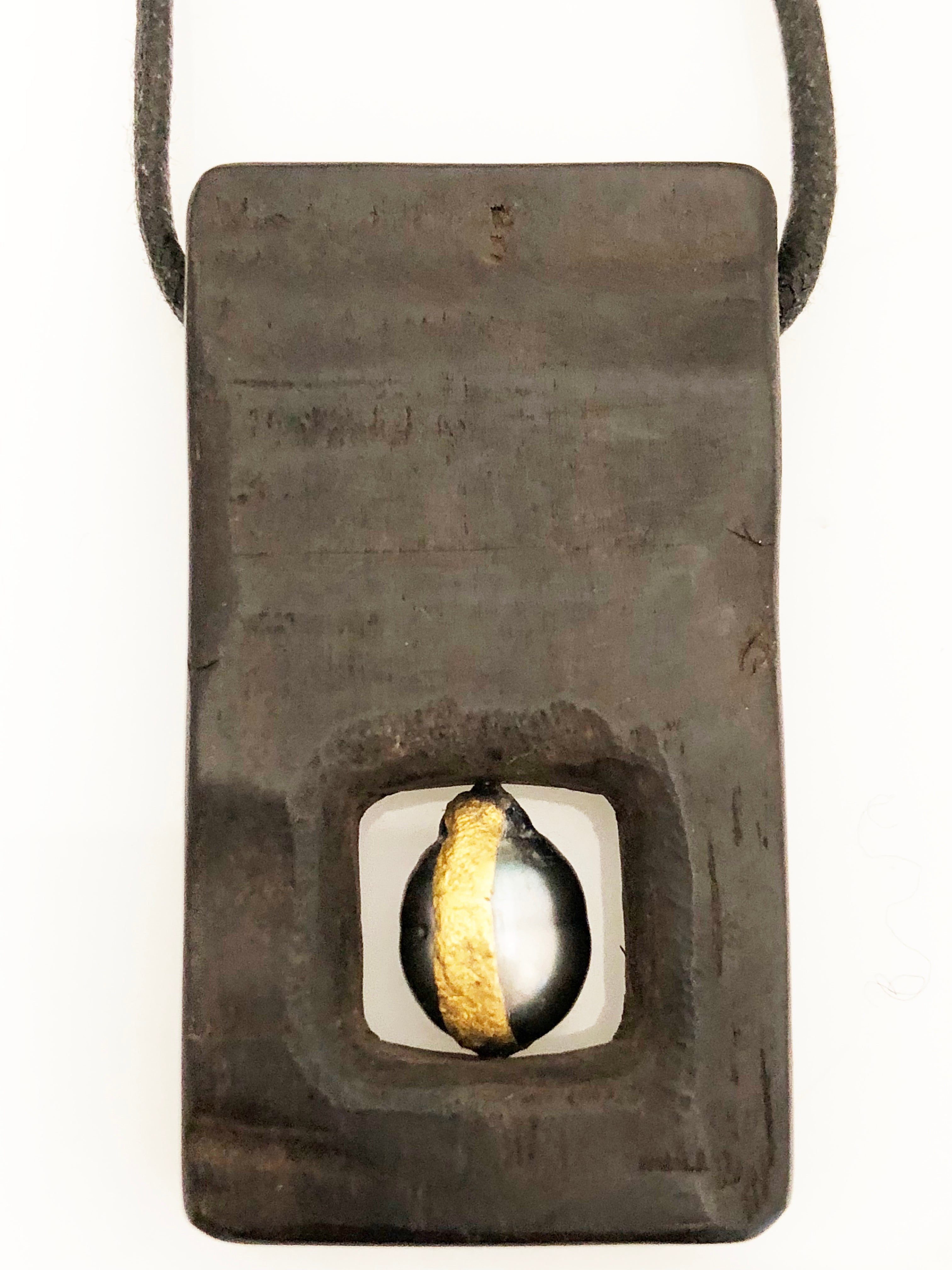 LoU Zeldis Wood Pendant with Pearl on Leather