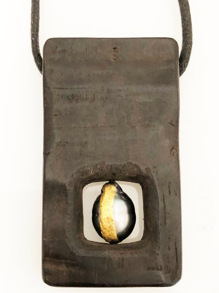 LoU Zeldis Wood Pendant with Pearl on Leather