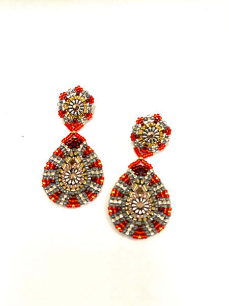 Miguel Ases Red Miyuke Bead Earring with Swarovski