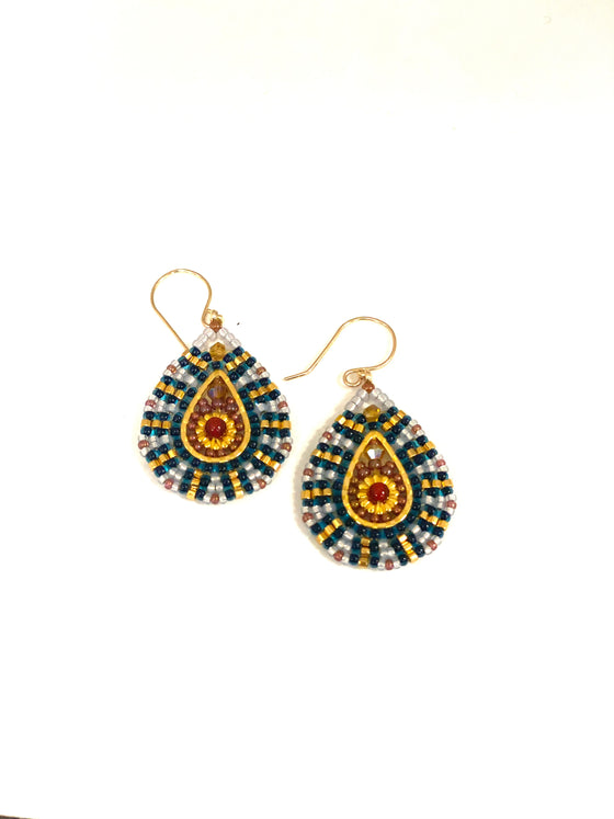 Miguel Ases Earrings with Carnelian and Blue Miyuki beads