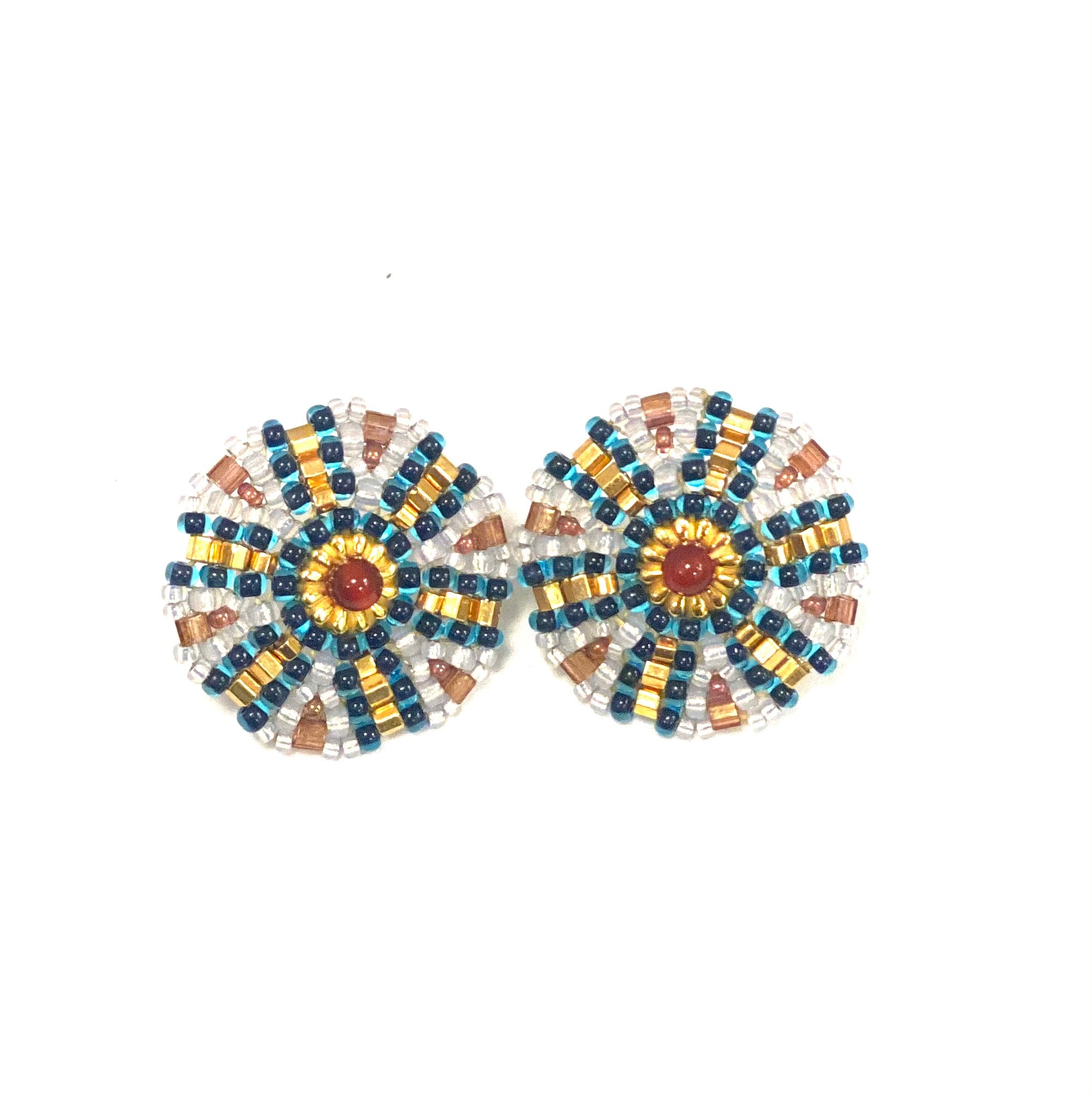 Miguel Ases Earrings with Carnelian and Blue Miyuki Beads