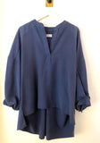 Jenna K indigo oversized peasant blouse found at PATRICIA in Southern PInes, NC