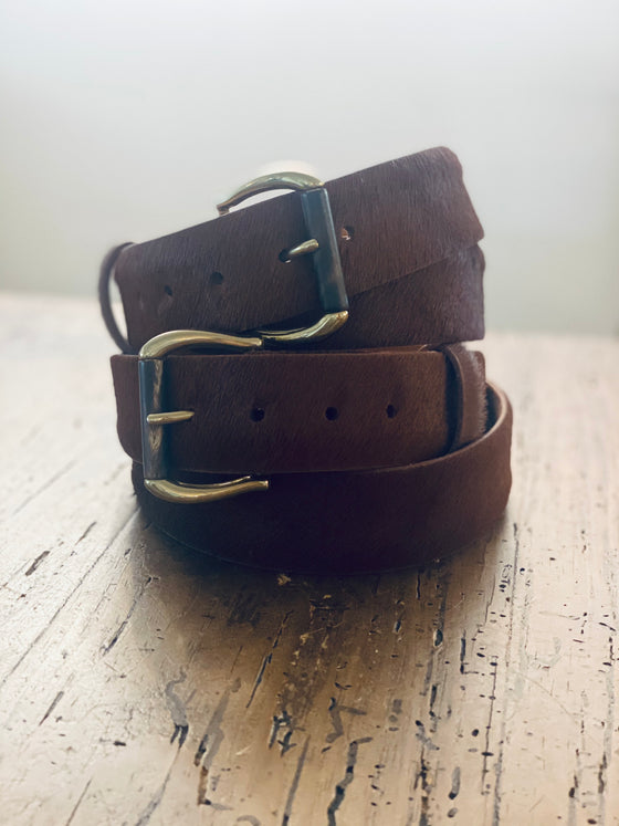 W. Kleinberg Cognac Hair Calf Belt with horn buckle found at Patricia in Southern Pines, NC