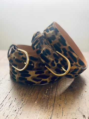 W. Kleinberg Hair Calf New Leopard Belt with Gold Buckle