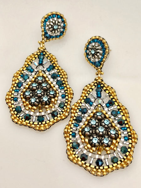 Miguel Ases Swarovski and Miyuki Earrings with Silver Rondelles