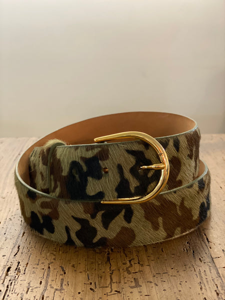 W. Kleinberg Camouflage Hair Calf Belt with Gold Buckle camo calf hair belt main image 3